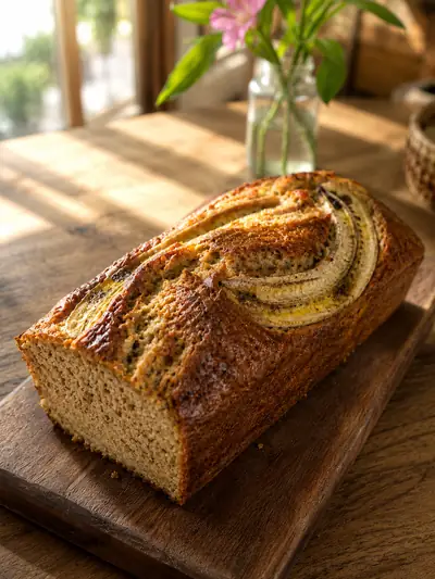 Budín de banana casero recién horneado